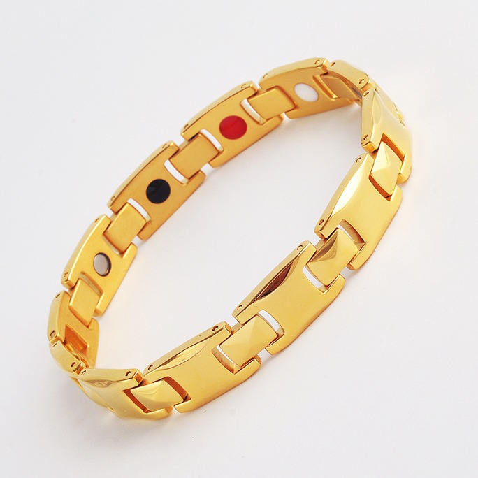 Gold Men's Titanium Steel Magnetic Bracelet with Negative Ions and Germanium