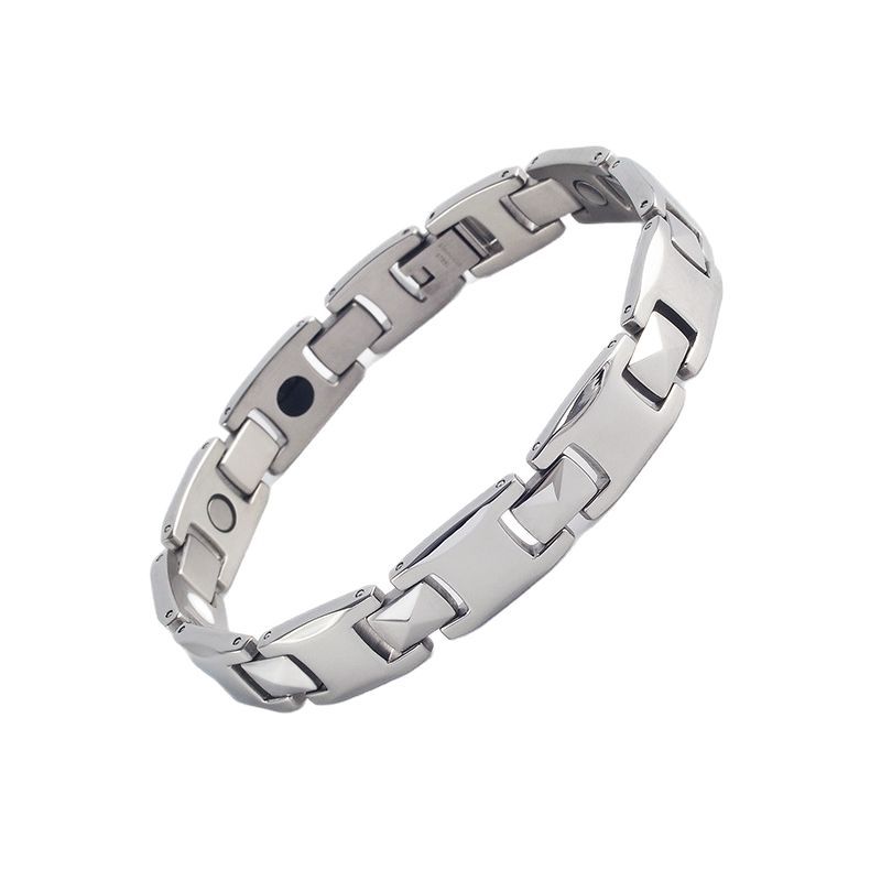 Silver Men's Titanium Steel Magnetic Bracelet with Negative Ions and Germanium