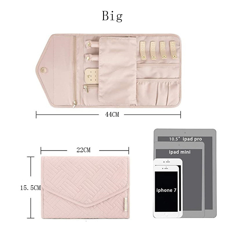 Pink Portable Jewelry Roll Bag Travel Organiser High-End Delicate Accessories view 3