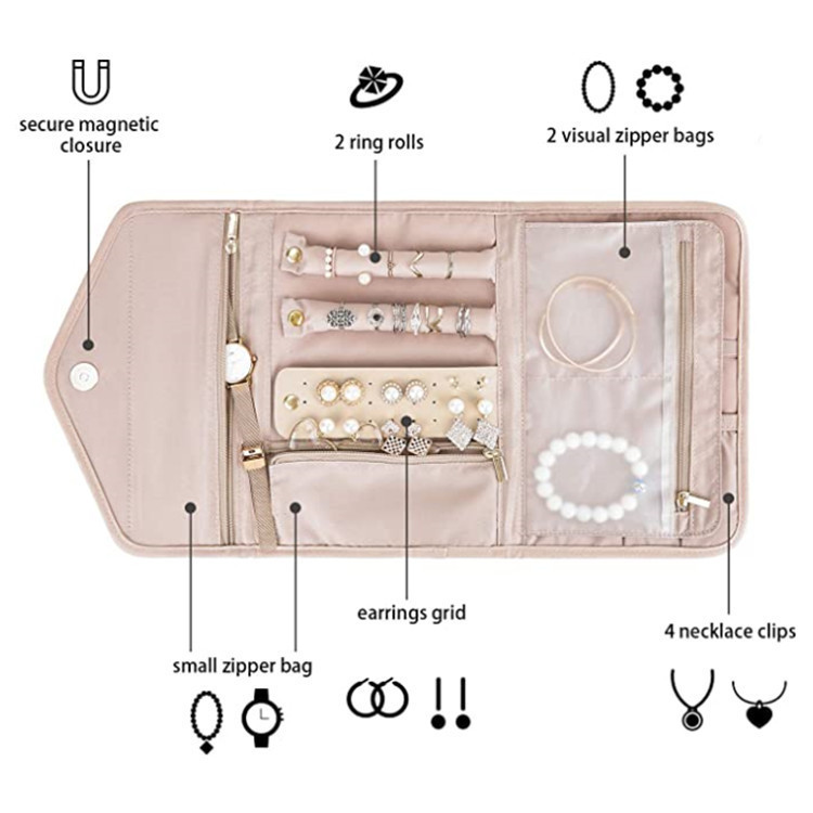Black Portable Jewelry Roll Bag Travel Organiser High-End Delicate Accessories view 2