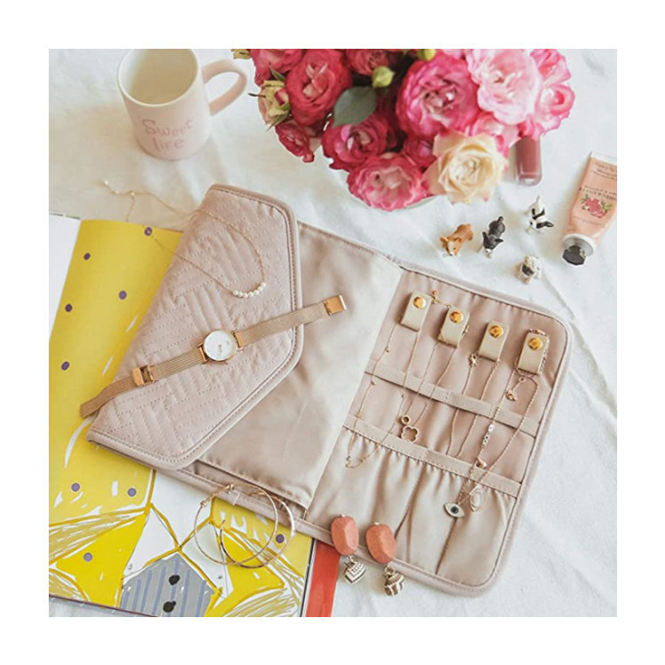 Black Portable Jewelry Roll Bag Travel Organiser High-End Delicate Accessories view 4