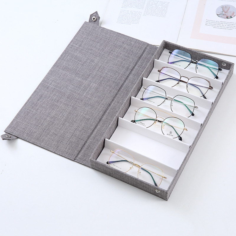 Grey Multi-Compartment Glasses Storage Box Dust-proof Fabric Eyewear Display