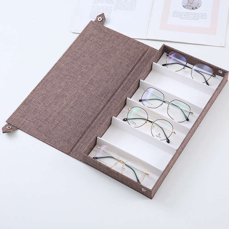Brown Multi-Compartment Glasses Storage Box Dust-proof Fabric Eyewear Display