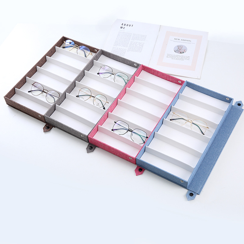 Brown Multi-Compartment Glasses Storage Box Dust-proof Fabric Eyewear Display view 4