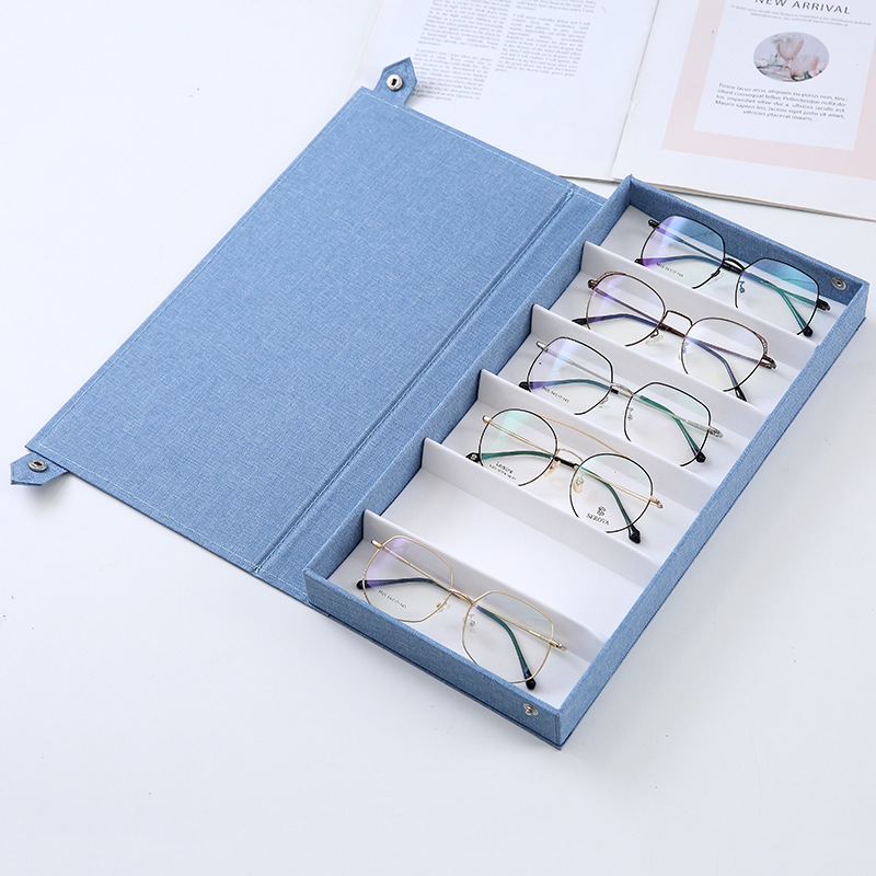 Blue Multi-Compartment Glasses Storage Box Dust-proof Fabric Eyewear Display