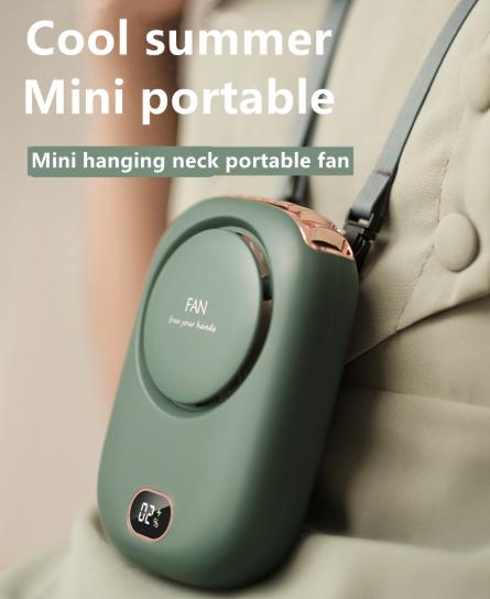 White Portable Bladeless Neck Fan with Waist Clip & Digital Display USB view 2
