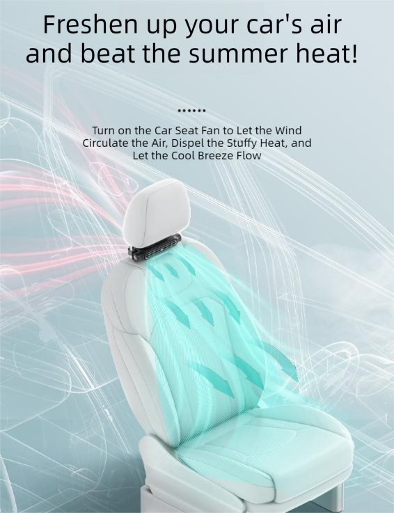 White Car Seat Back Headrest Fan USB Powered Turbine Cooling Fan with 3 view 2