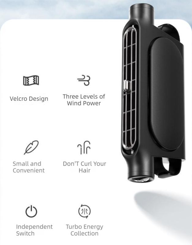 White Car Seat Back Headrest Fan USB Powered Turbine Cooling Fan with 3 view 3