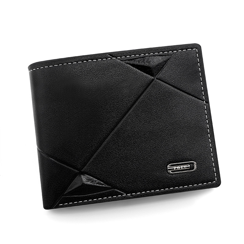 Black Men's PU Leather Bifold Wallet - Slim Short Design with Zipper Coin — image 1