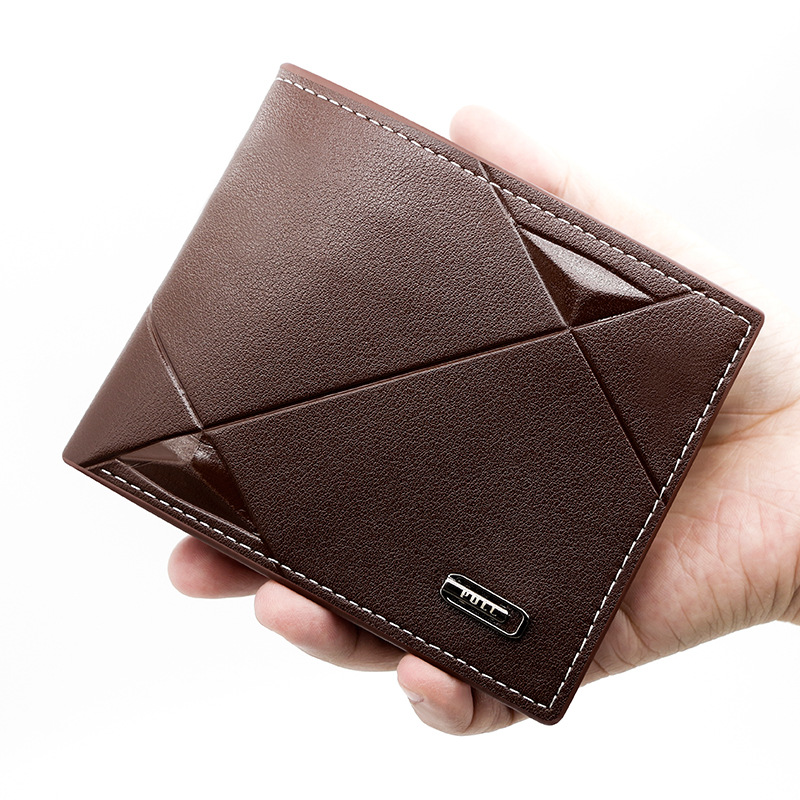 Black Men's PU Leather Bifold Wallet - Slim Short Design with Zipper Coin view 3