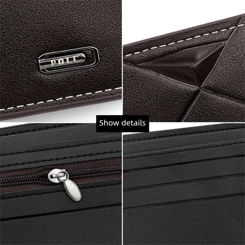 Black Men's PU Leather Bifold Wallet - Slim Short Design with Zipper Coin view 5