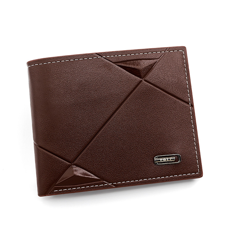 Brown Men's PU Leather Bifold Wallet - Slim Short Design with Zipper Coin — image 1