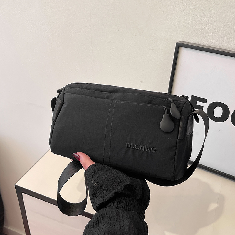 Black Women's Lightweight Nylon Crossbody Bag - Multi-Layer Shoulder Purse