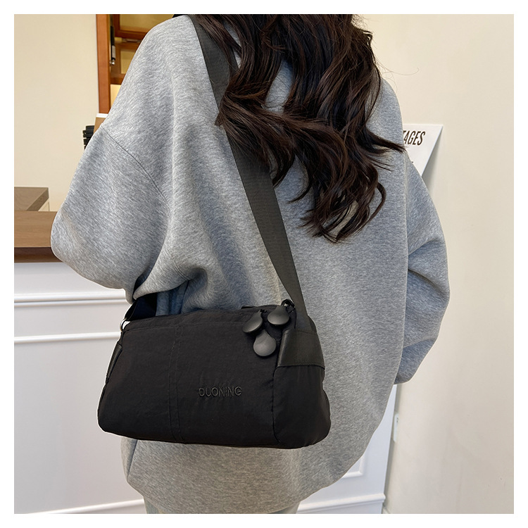 Black Women's Lightweight Nylon Crossbody Bag - Multi-Layer Shoulder Purse view 3