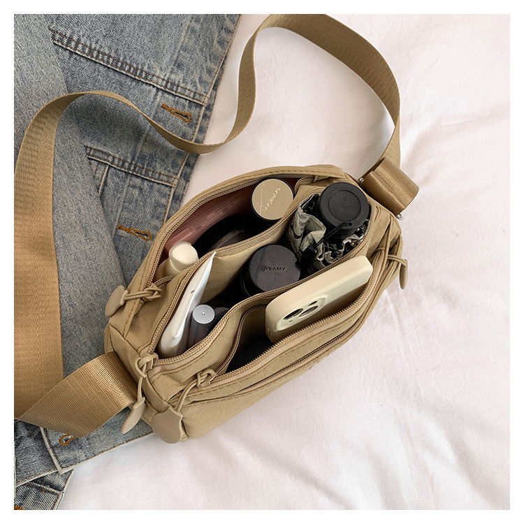 Black Women's Lightweight Nylon Crossbody Bag - Multi-Layer Shoulder Purse view 6