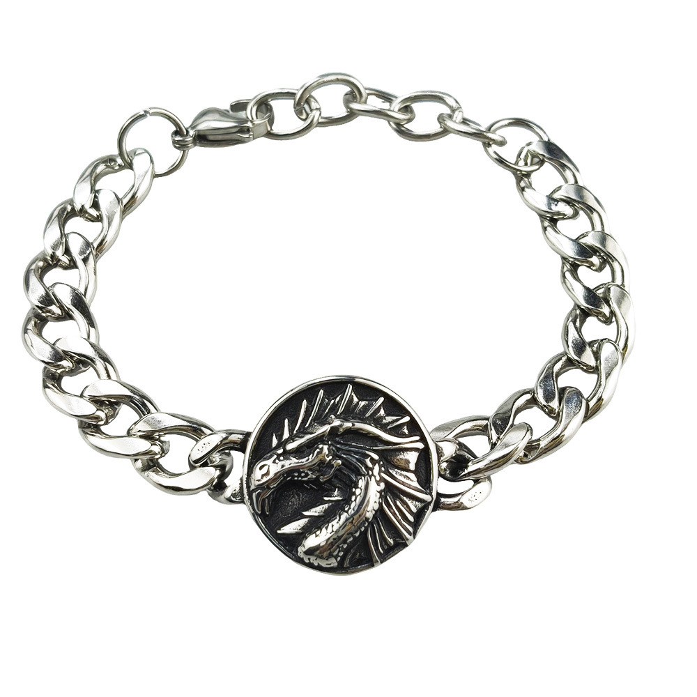 Silver Style 7 Men's Stainless Steel Curb Chain Bracelet - Retro Punk Hip Hop