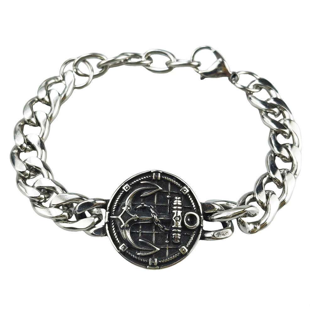 Silver Style 10 Men's Stainless Steel Curb Chain Bracelet - Retro Punk Hip Hop