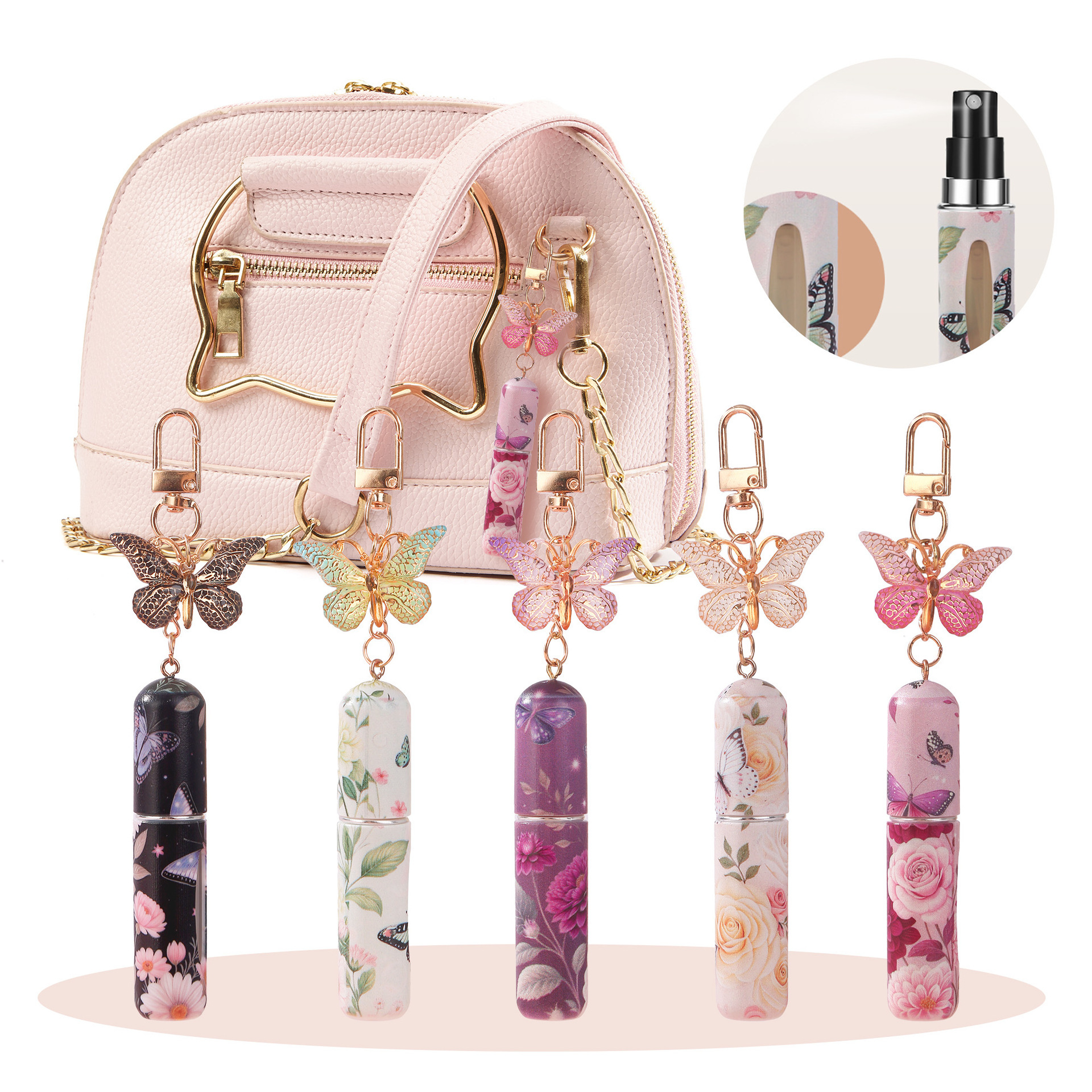 Black 3 Pcs Portable 5ml Perfume Atomiser Keychain - Refillable Floral Spray view 2