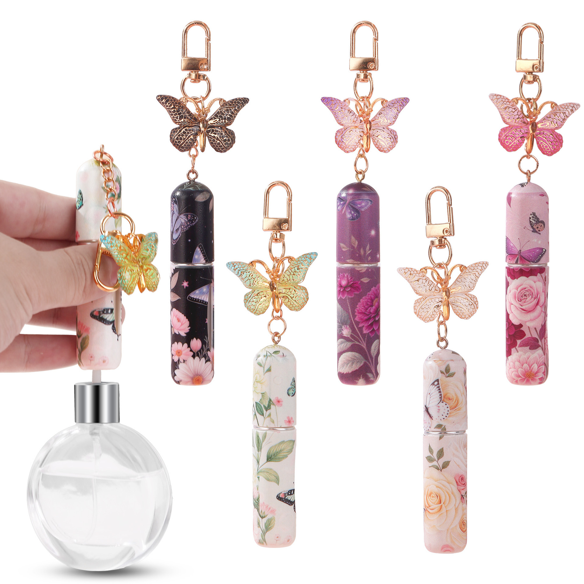 Random Color 3 Pcs Portable 5ml Perfume Atomiser Keychain - Refillable Floral view 2