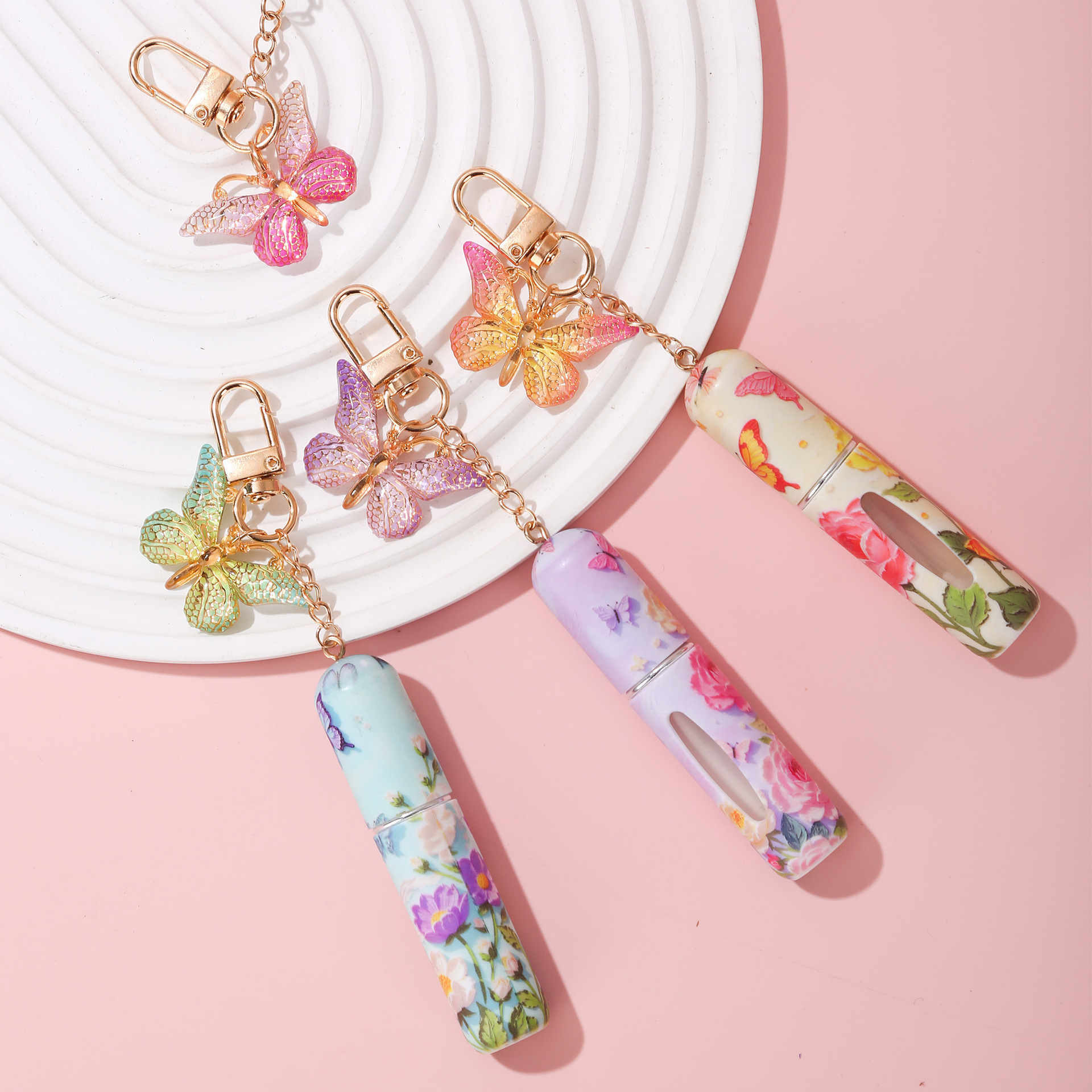 Random Color 3 Pcs Portable 5ml Perfume Atomiser Keychain - Refillable Floral view 4