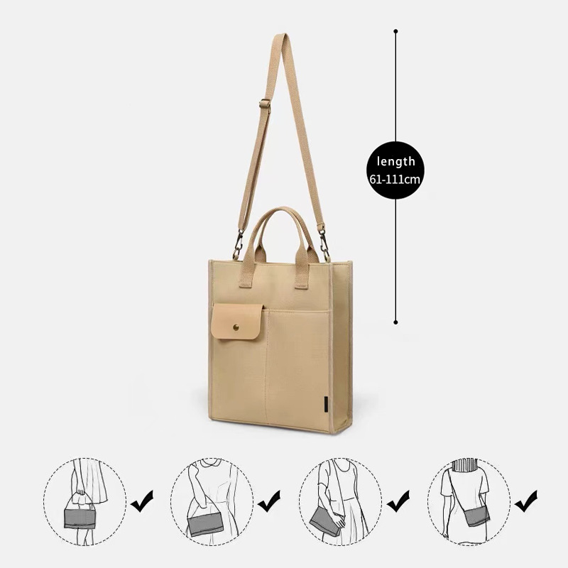 Black Unisex Canvas Tote Bag - Structured Vertical Shoulder Satchel with Front view 7