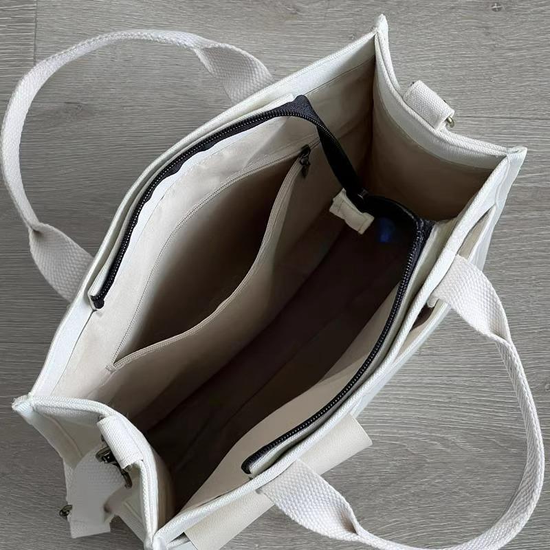 White Unisex Canvas Tote Bag - Structured Vertical Shoulder Satchel with Front view 3