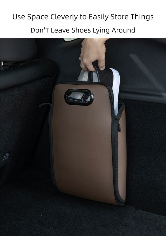 Brown Premium Car Under-Seat Shoe Organiser Box - PVC Leather Storage Case view 3