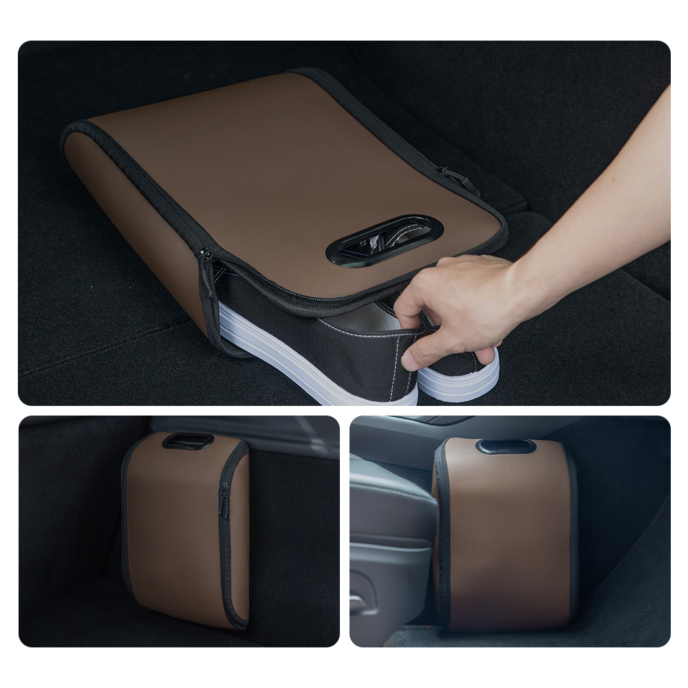 Brown Premium Car Under-Seat Shoe Organiser Box - PVC Leather Storage Case view 7