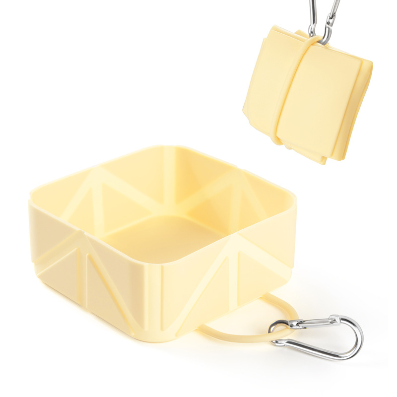 2 Pcs Yellow Portable 500ml Collapsible Square Pet Bowl - Silicone Travel