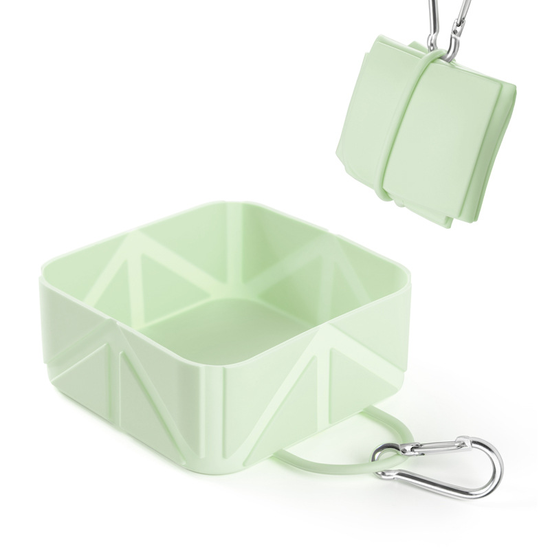 2 Pcs Green Portable 500ml Collapsible Square Pet Bowl - Silicone Travel