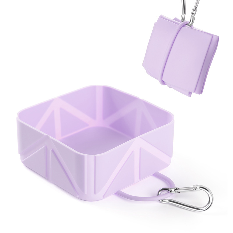2 Pcs Purple Portable 500ml Collapsible Square Pet Bowl - Silicone Travel