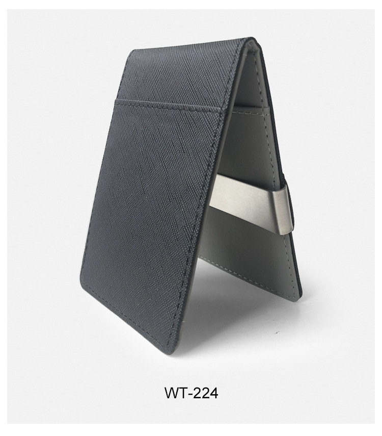 Black Men's Slim Bifold Money Clip Wallet - Saffiano Texture PU Leather with