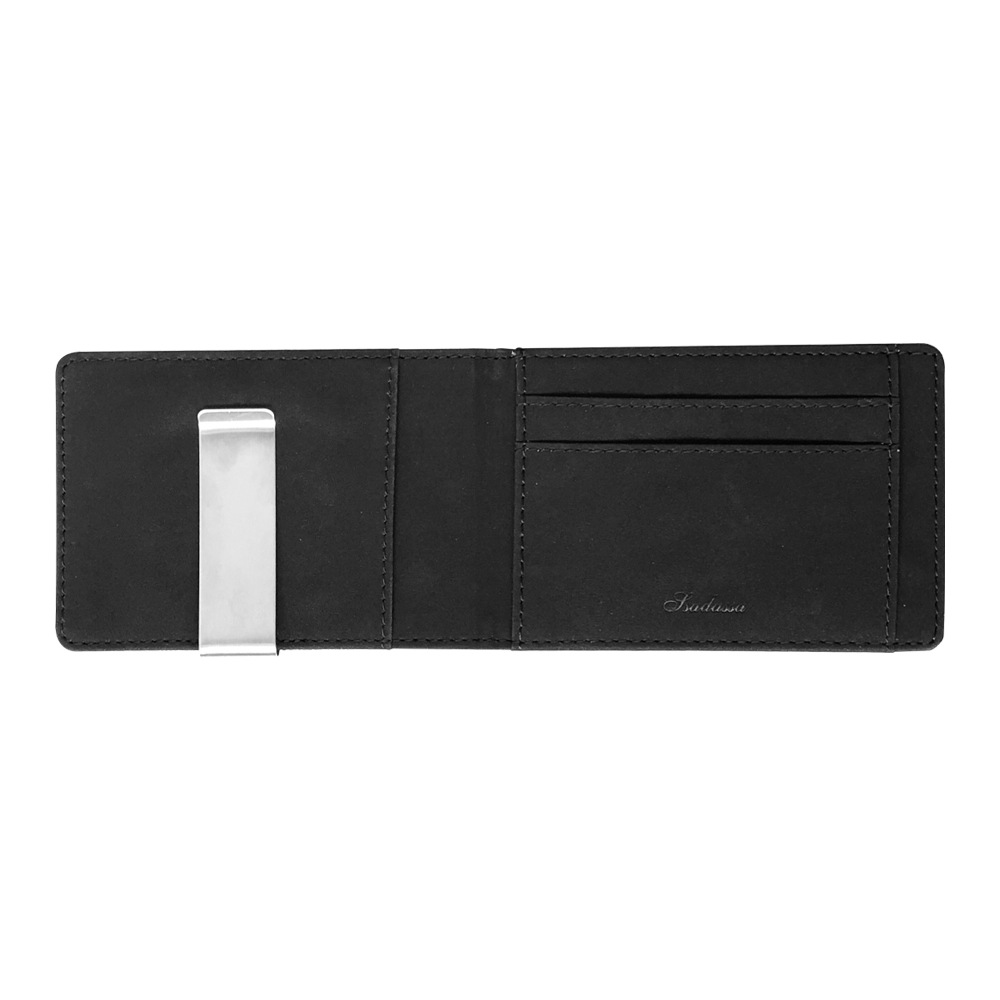 Black Men's Slim Bifold Money Clip Wallet - Saffiano Texture PU Leather with view 2