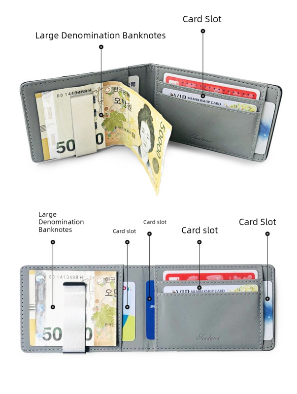 Black Men's Slim Bifold Money Clip Wallet - Saffiano Texture PU Leather with view 6