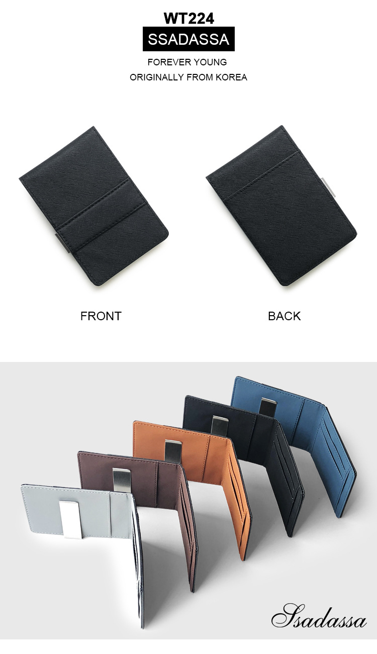 Black Men's Slim Bifold Money Clip Wallet - Saffiano Texture PU Leather with view 7