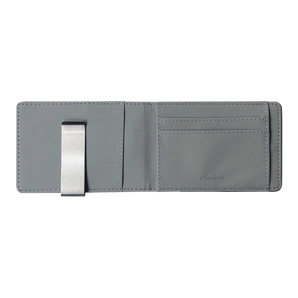 Grey Men's Slim Bifold Money Clip Wallet - Saffiano Texture PU Leather with