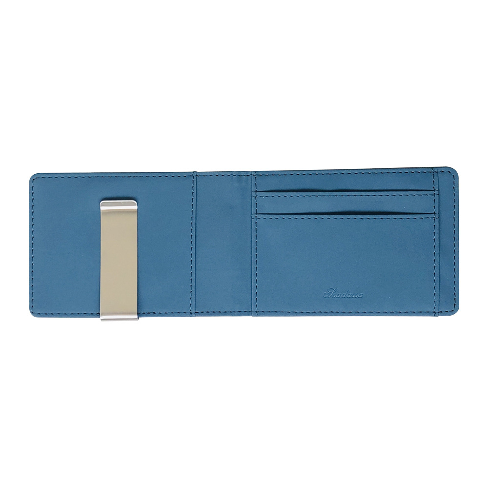 Blue Men's Slim Bifold Money Clip Wallet - Saffiano Texture PU Leather with