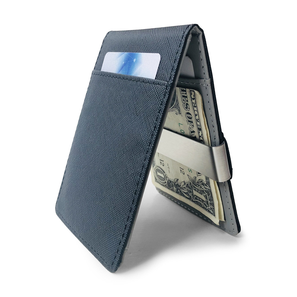 Blue Men's Slim Bifold Money Clip Wallet - Saffiano Texture PU Leather with view 3