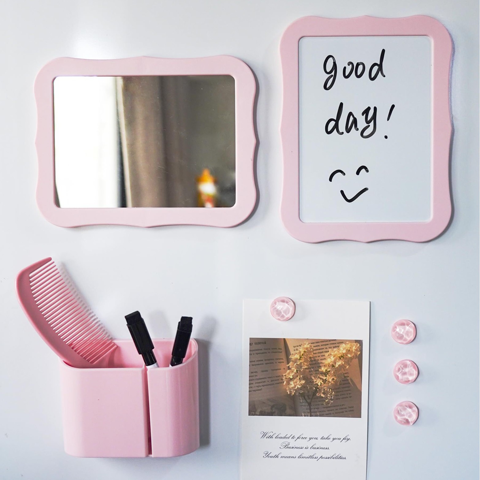 10-Piece Pink Magnetic Locker Organiser Set - Mirror