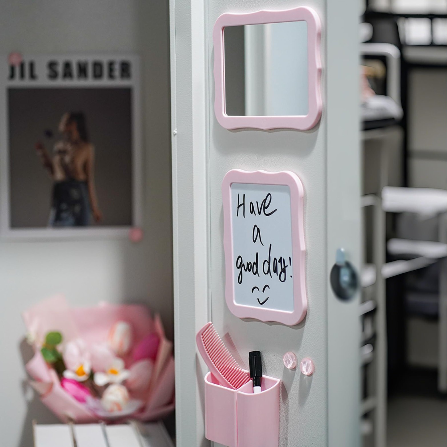 10-Piece Pink Magnetic Locker Organiser Set - Mirror view 4