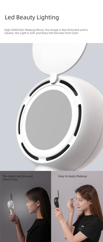 White 2-in-1 Handheld Fan with LED Makeup Mirror - Portable USB Rechargeable view 3