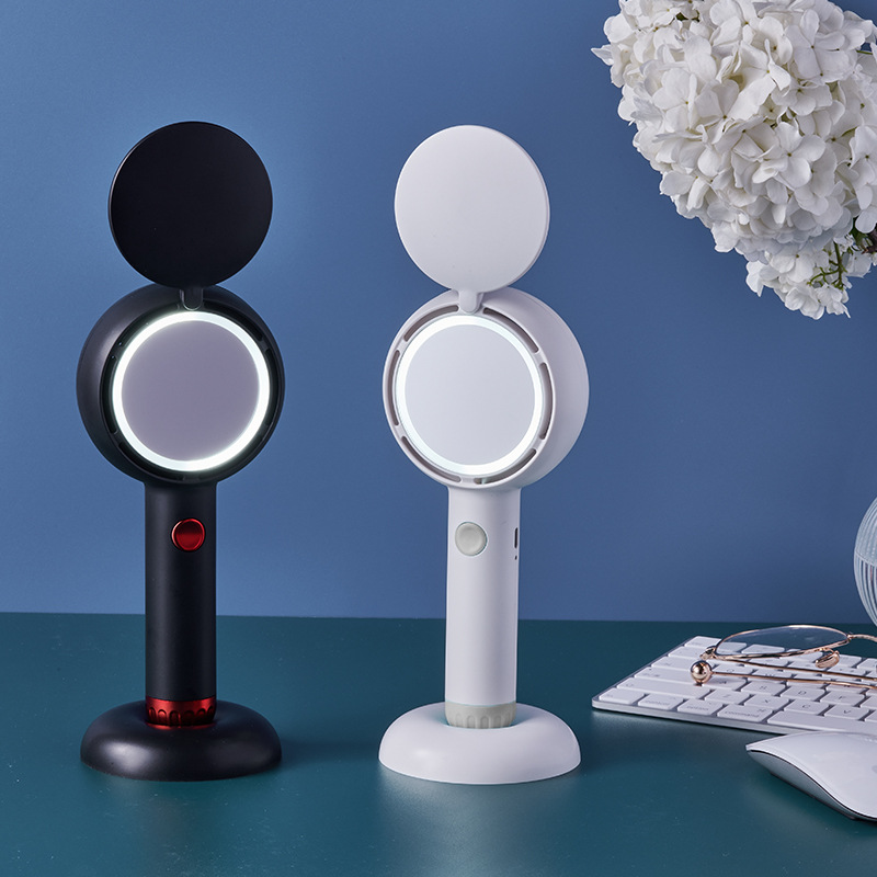 White 2-in-1 Handheld Fan with LED Makeup Mirror - Portable USB Rechargeable view 6