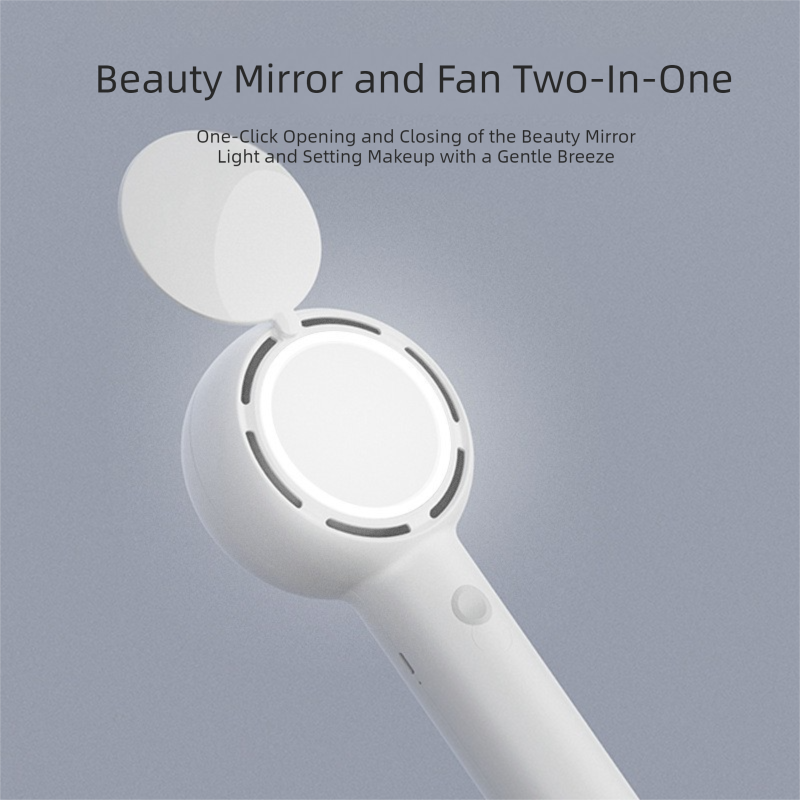 Black 2-in-1 Handheld Fan with LED Makeup Mirror - Portable USB Rechargeable view 3