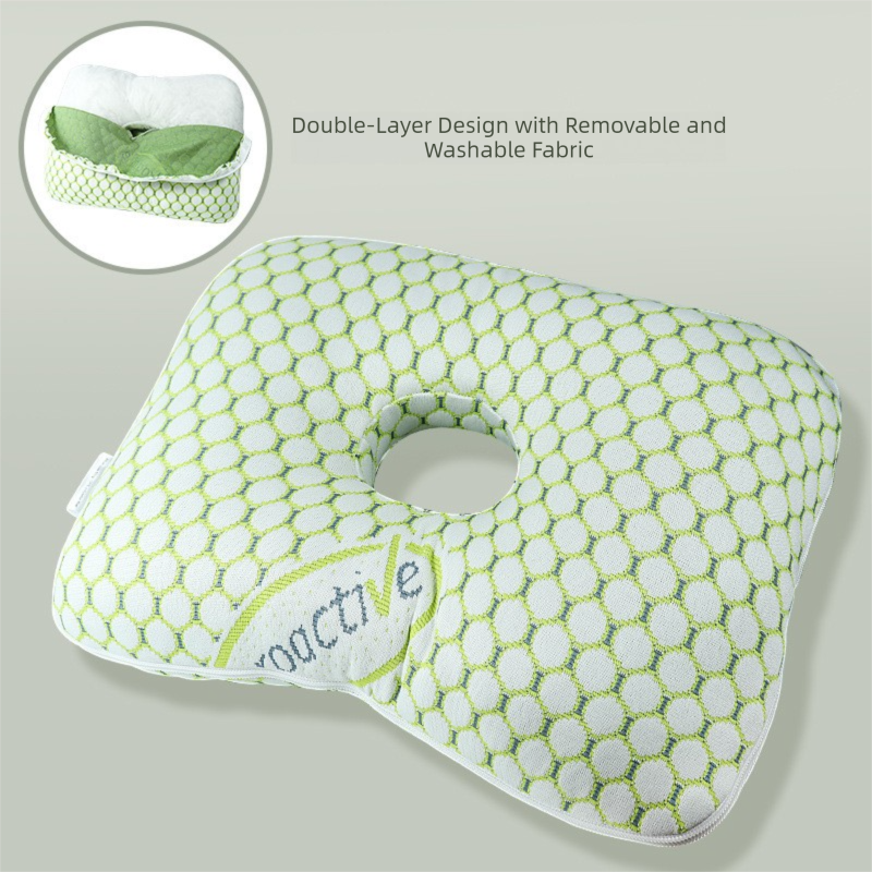 Green Ergonomic Ear Pillow with Hole for Side Sleepers - Pressure Relief