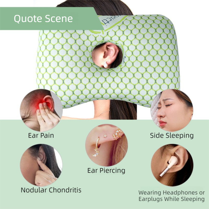 White and Pink Ergonomic Ear Pillow with Hole for Side Sleepers - Pressure view 3