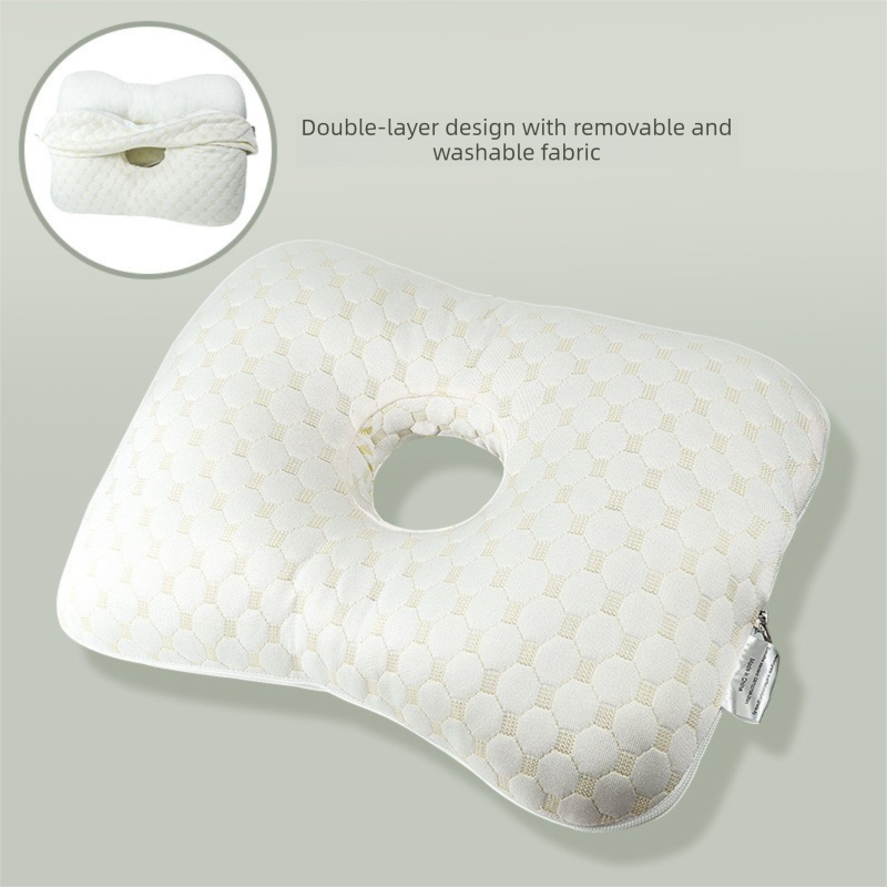 Light Gold Ergonomic Ear Pillow with Hole for Side Sleepers - Pressure Relief