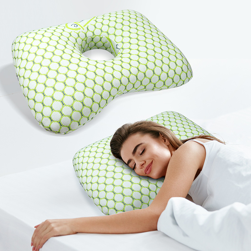 Blue Ergonomic Ear Pillow with Hole for Side Sleepers - Pressure Relief view 4