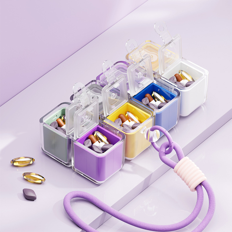 Colorful Portable Magnetic Cube Pill Organiser - 8 Compartment Weekly Medicine view 3