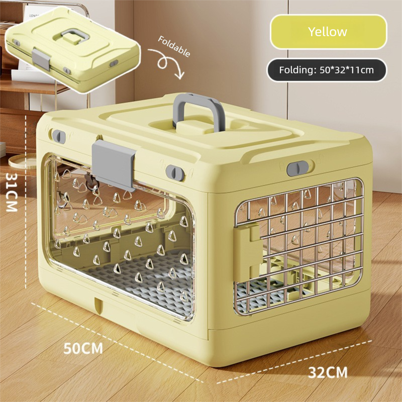 Yellow Premium Foldable Pet Carrier Crate - Breathable Aviation Travel Box for