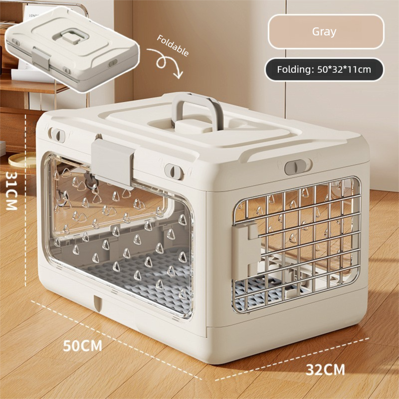 Grey Premium Foldable Pet Carrier Crate - Breathable Aviation Travel Box for